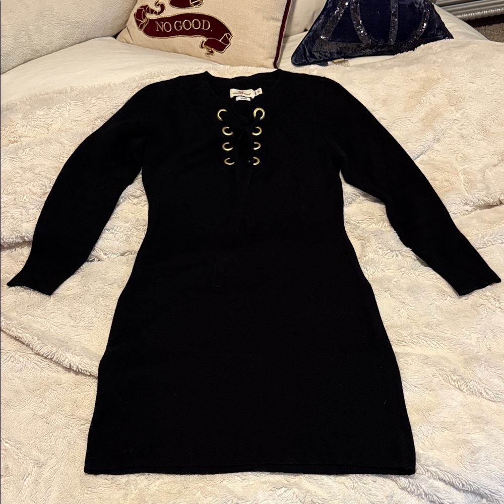 Vineyard Vines Black Lace-Up Crew Neck Sweater dress XS